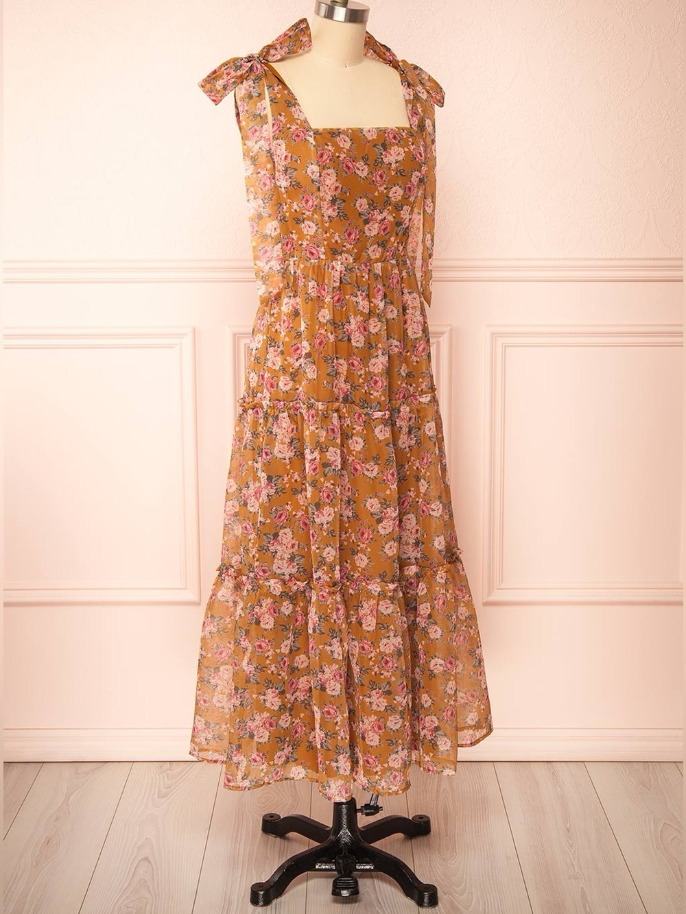 STORIA Floral Tiered Midi Dress | Size Medium | Cottagecore Boho Romantic | Line - Picture 4 of 16